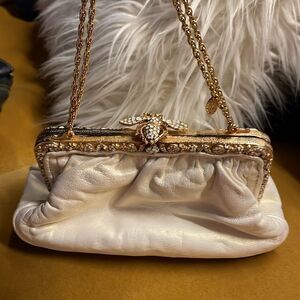 Clara Kasavina Evening Handbag Mini Purse Pearlized Leather Beaded Bee Clasp